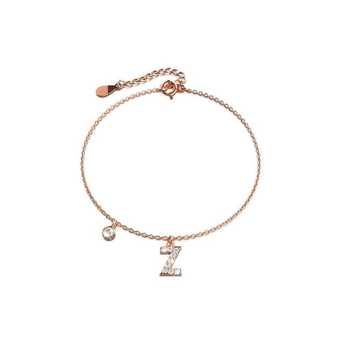 Solid 925 Sterling Silver Initial Crystal Personalised Alphabet Letter Bracelet Rose Gold Filled